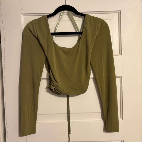 Lily Whyt | Olive Green Gathered Crop Top - Picture 2 of 7